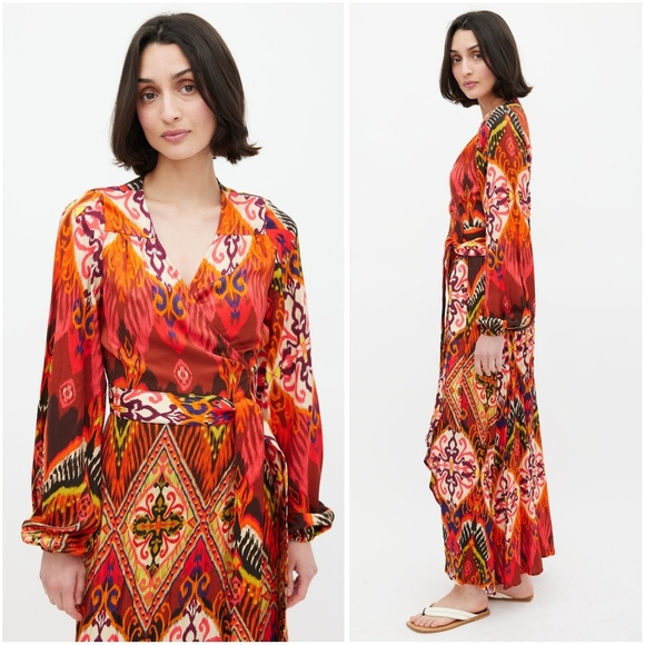 Smythe Hostess Wrap Dress In Multi Ikat Print Medium - Picture 2 of 8